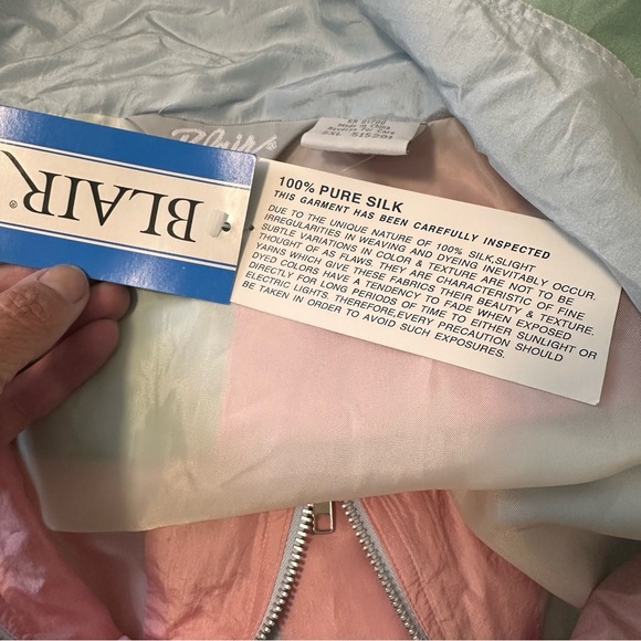 Blair Vintage Rare Silk Oversized Lightweight Pastel Patchwork Jacket 3X - Picture 3 of 10
